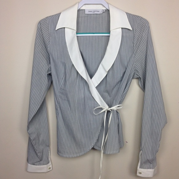 Anne Fontaine Tops - Anne Fontaine Paris Wrap Blouse Gray Cotton 42 10